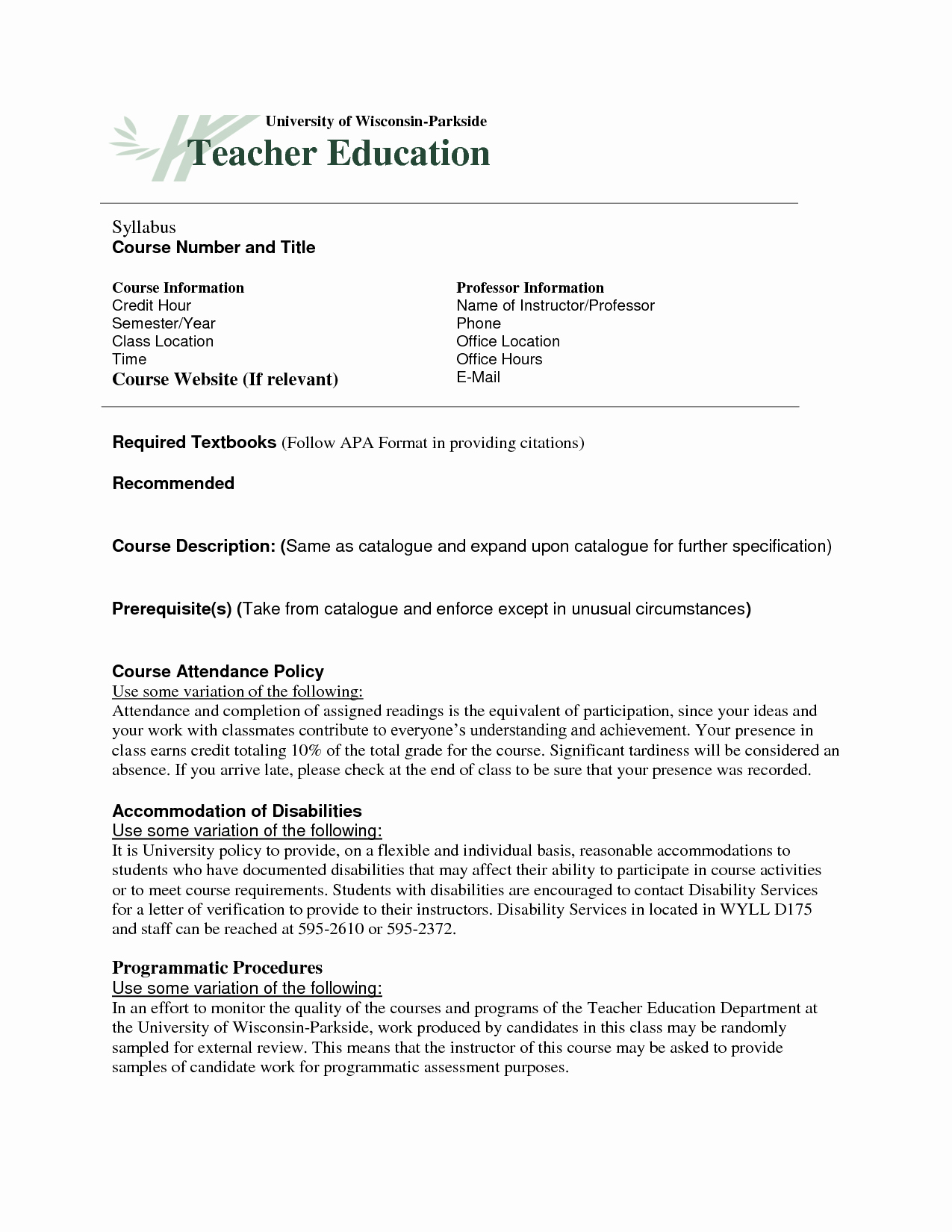 Course Syllabus Template for Teachers Lovely Course Syllabus Template Gallery Template Design Ideas