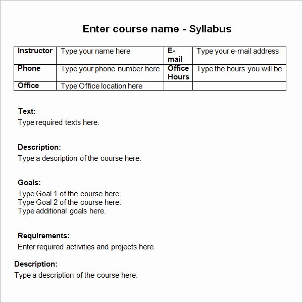 Course Syllabus Template for Teachers New Sample Syllabus Template 8 Free Documents Download In Pdf