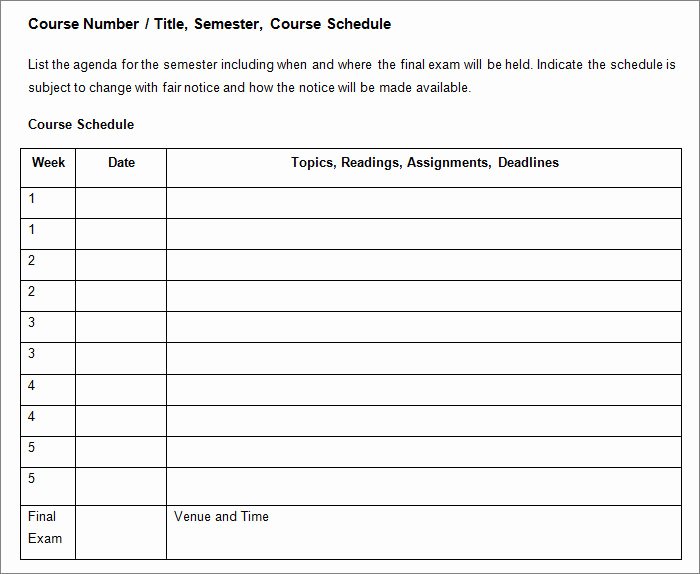 Course Syllabus Template for Teachers New Syllabus Template Free Templates