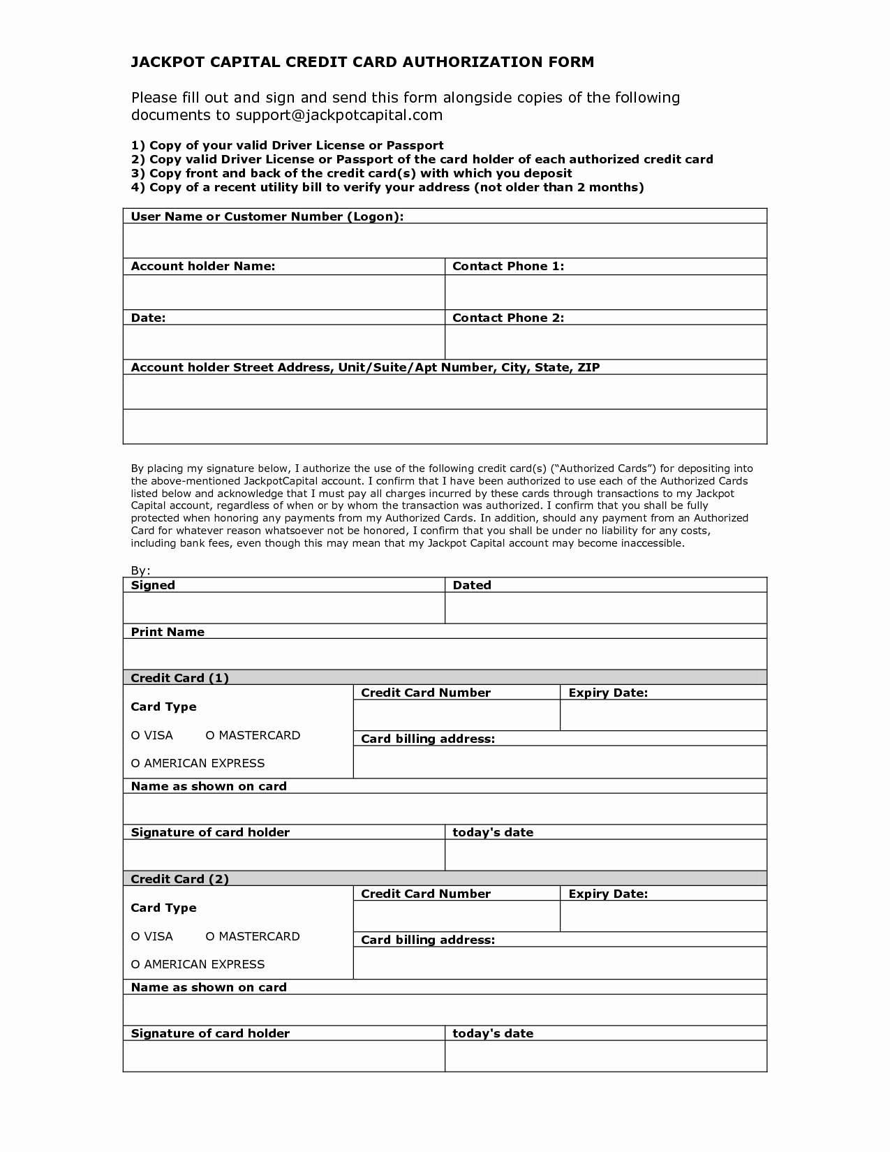 Credit Card form Template Unique Credit Card Authorization form Template