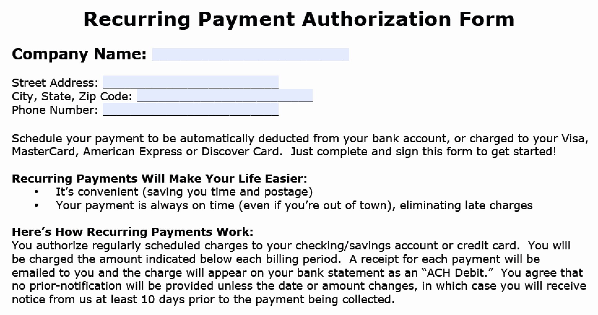 Credit Card Payment form Template Best Of Download Recurring Payment Authorization form Template