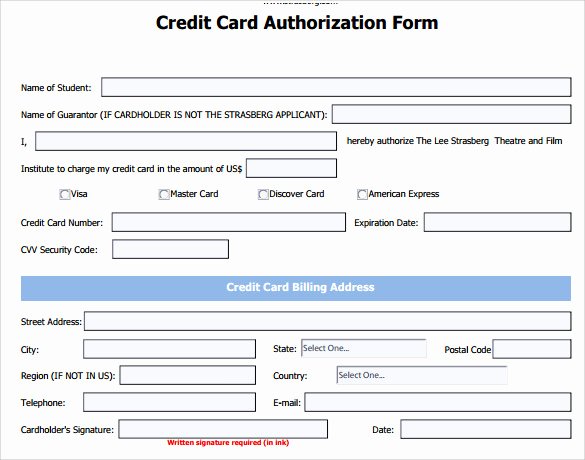 Credit Card Template Word Elegant 7 Credit Card Authorization forms to Download