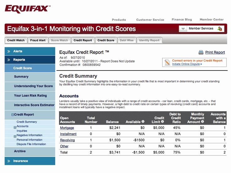 Credit Report Template Free Elegant Equifax Credit Sample Equifax Credit Bureau Report