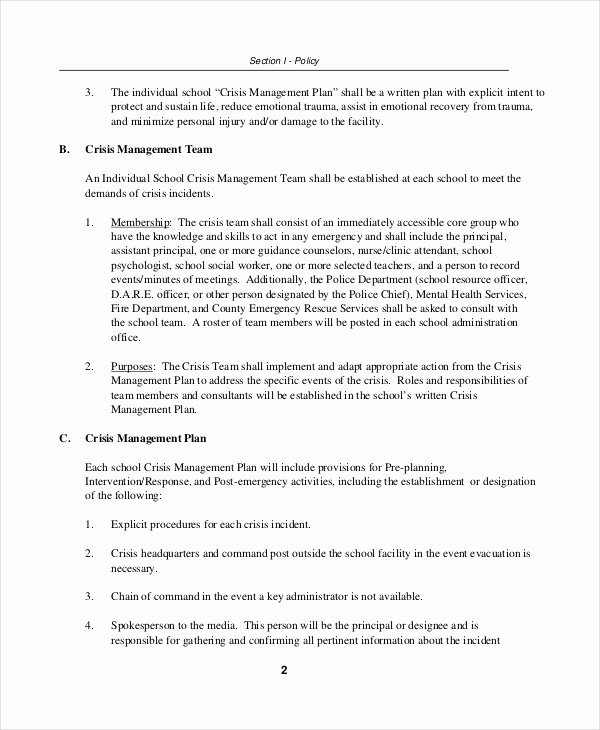 Crisis Management Plan Template Best Of Crisis Plan Template 9 Free Word Pdf Documents