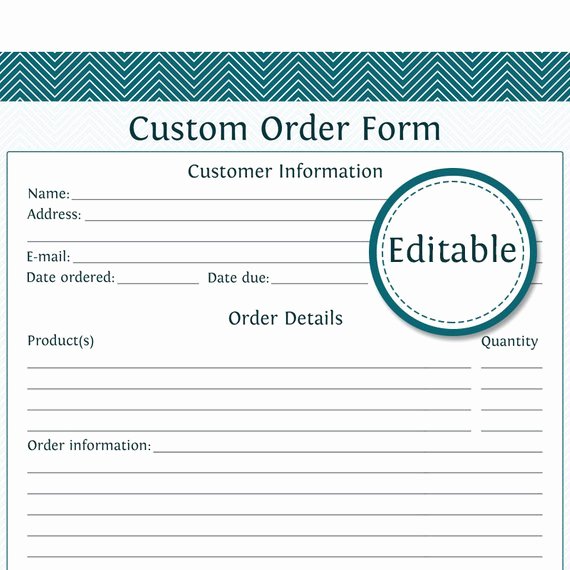 Custom order form Template Elegant Custom order form Fillable Business Planner Printable
