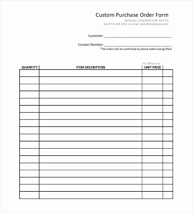 Custom order form Template Fresh 53 Purchase order Examples Pdf Doc