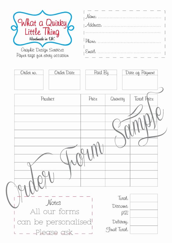 Custom order form Template Fresh Custom order form Printable form Editable Template