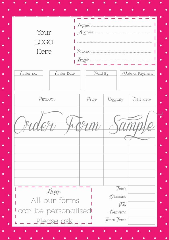 Custom order form Template Fresh order form Printable order form Work at Home Pdf File