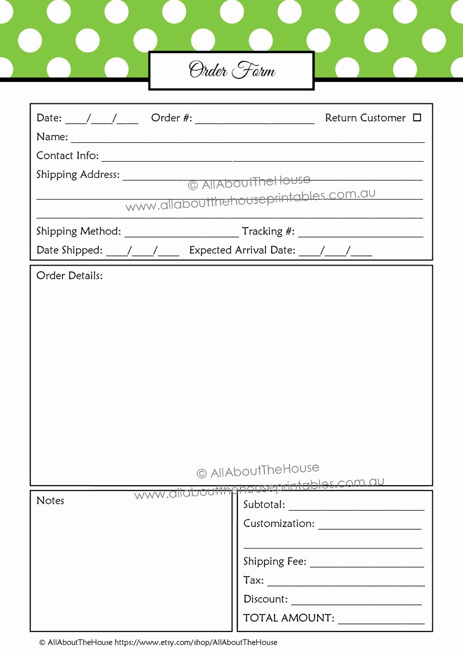 Custom order form Template Inspirational Editable order form Template Polka Dot Green 3