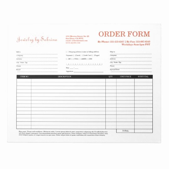 Custom order forms Template Inspirational Pany Logo Custom Jewelry Business order form Notepad