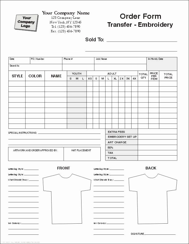 Custom order forms Template Lovely Embroidery order form Embroidery form