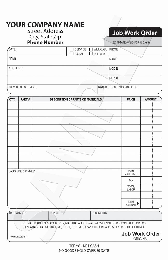 Custom order forms Template Luxury 250 Custom Carbonless Job Work order form Invoice