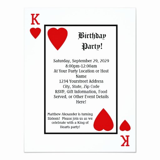 Custom Playing Card Template Luxury Playing Card King Hearts Birthday Party Invitation