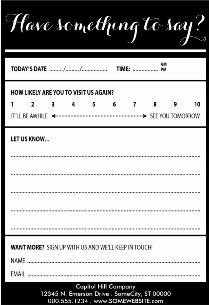 Customer Comment Card Template Best Of 9 Restaurant Customer Ment Card Templates &amp; Designs