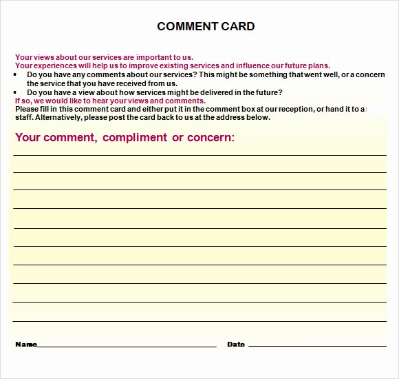 Customer Comment Card Template Unique 11 Ment Cards Pdf Word Adobe Portable Documents