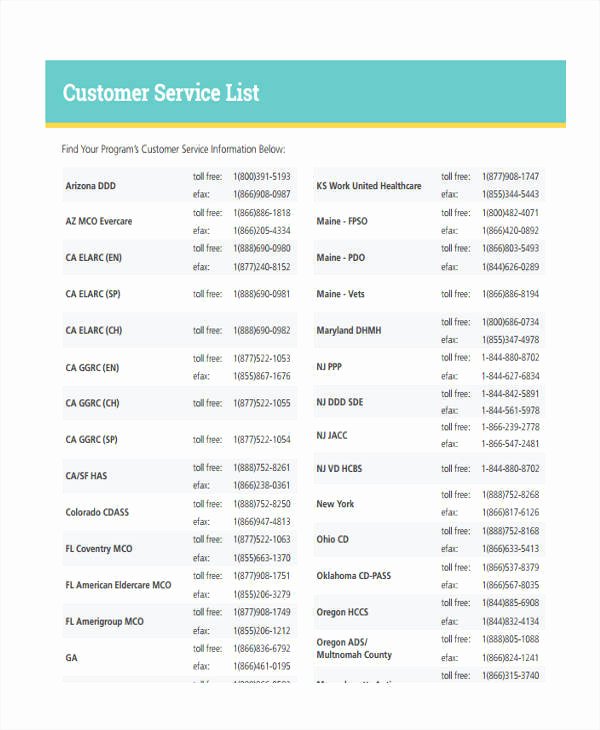 Customer Contact List Template Elegant 8 Service List Sample – Free Sample Example format