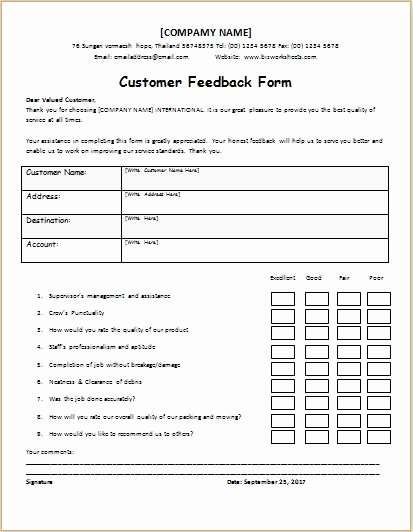 Customer Satisfaction Survey Template Word Beautiful Customer Feedback form Templates