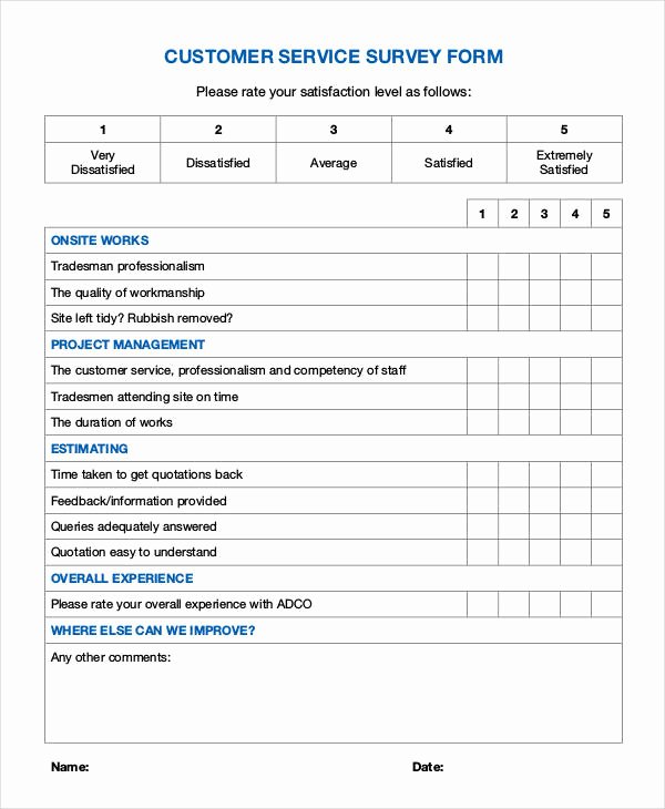 Customer Service Survey Template Awesome Service form Template