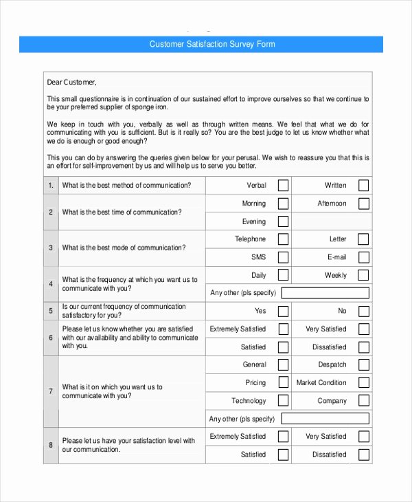Customer Service Survey Template Luxury Sample Customer Service Survey form 10 Free Documents