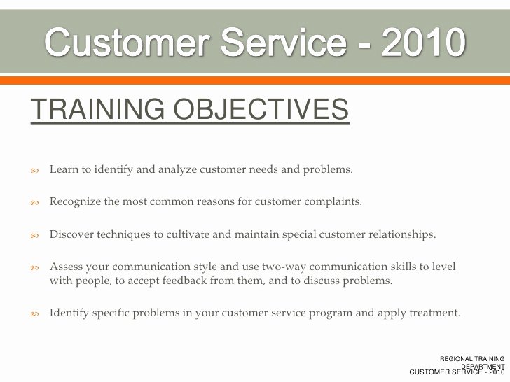 Customer Service Training Manual Template Unique Examples Training Objectives