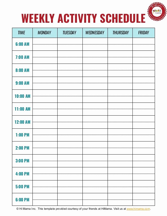 Daily Activity Schedule Template Elegant Daycare &amp; Preschool Weekly Schedule