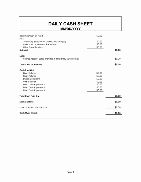 Daily Cash Reconciliation Template Beautiful Daily Cash Sheet Template Excel