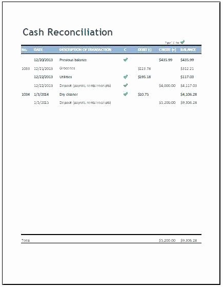Daily Cash Reconciliation Template Lovely Daily Reconciliation Sheet Template Cash Transaction