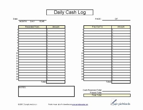 Daily Cash Reconciliation Template Unique Daily Cash Log Sheet Printable Cash form for Financial