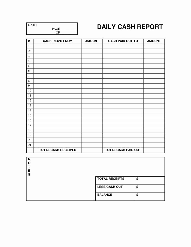 Daily Cash Report Template Excel Inspirational Cash Log Out