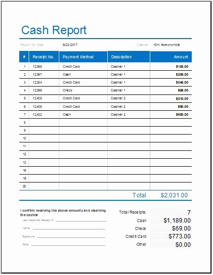 Daily Cash Report Template Excel Luxury Cash Log Templates for Ms Excel