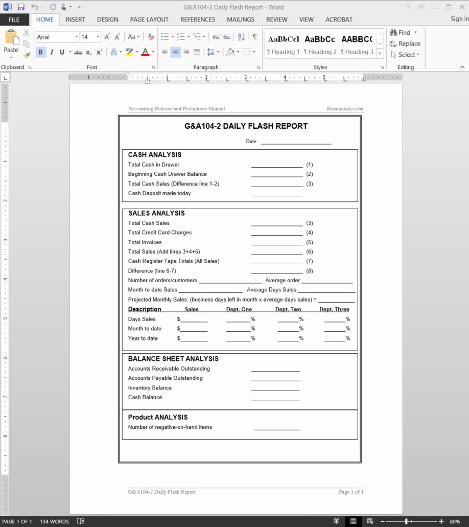 Daily Cash Report Template Excel New Daily Flash Report Template