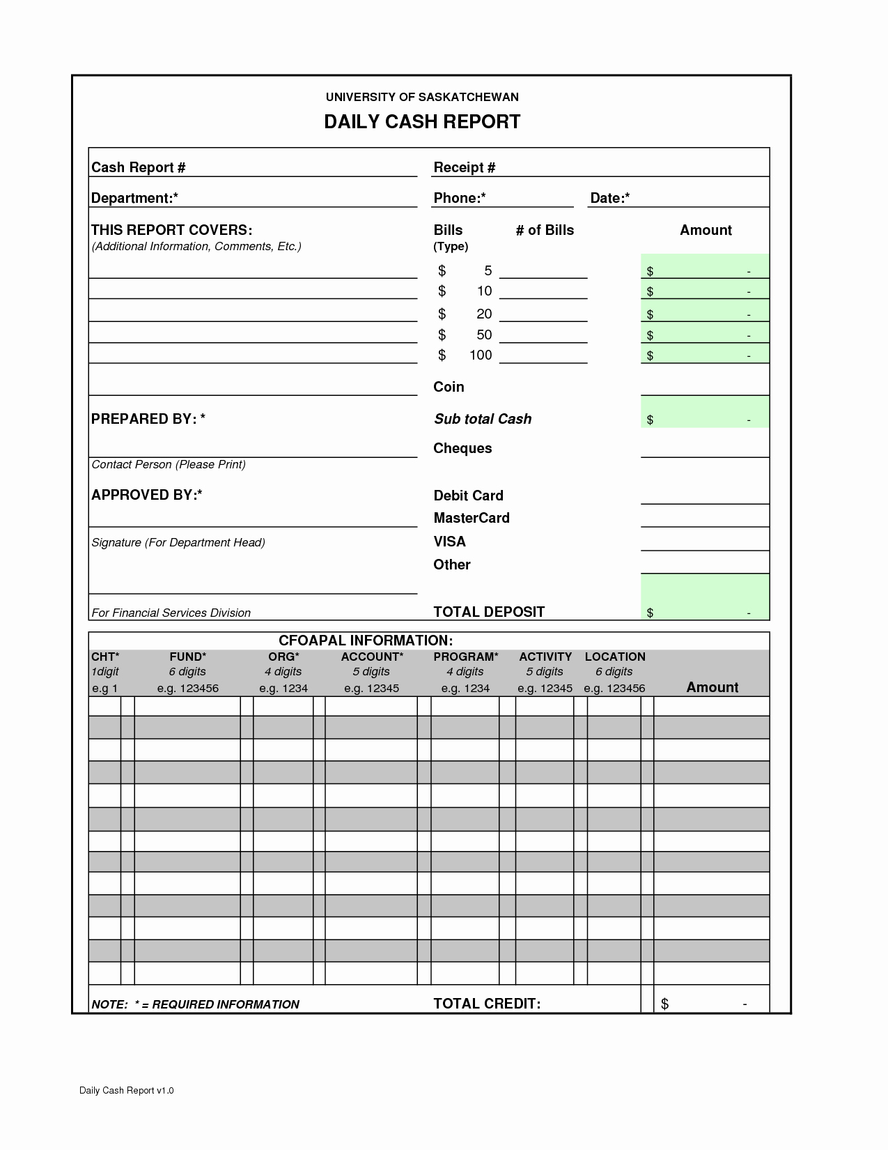 Daily Cash Report Template New Daily Cash Register Balance Sheet Template
