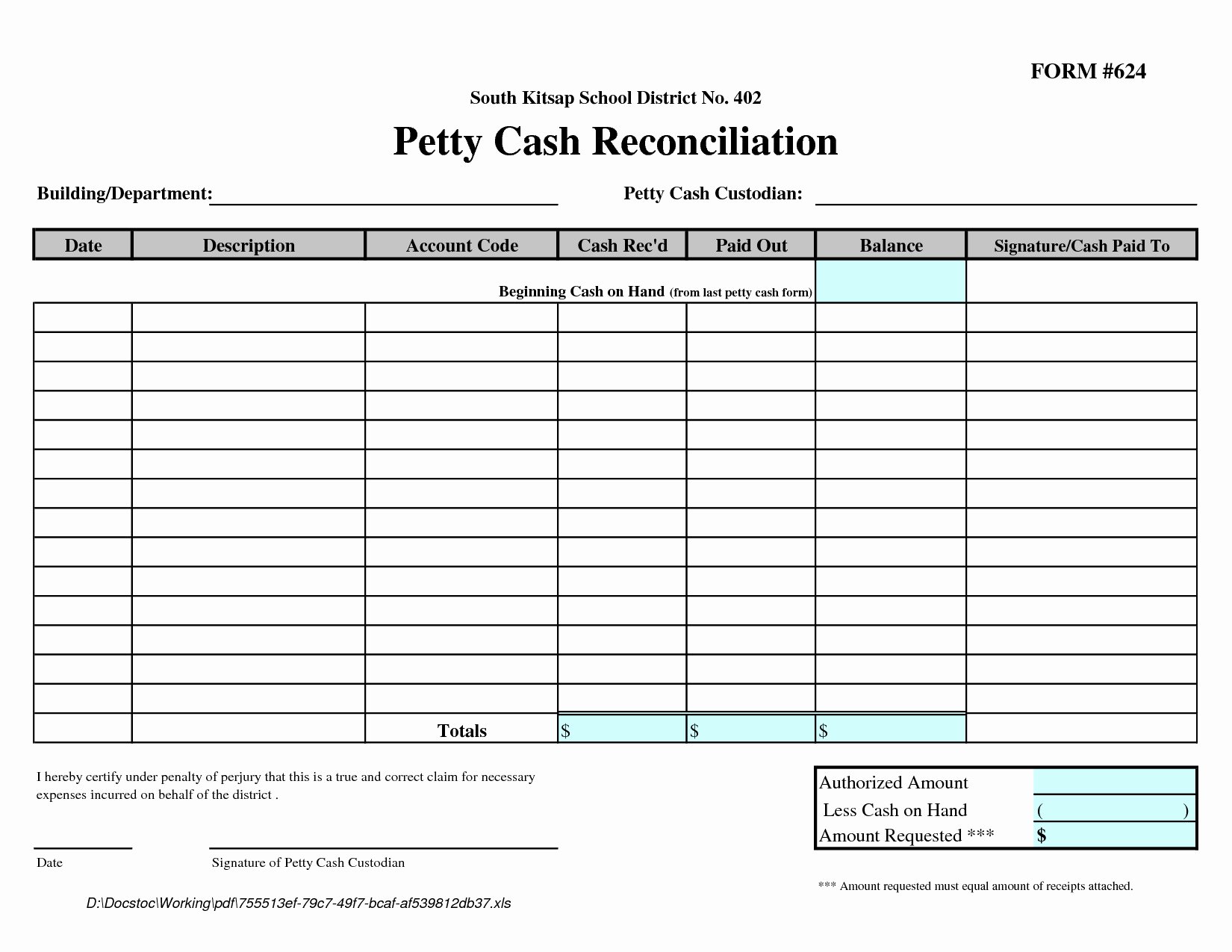 Daily Cash Report Template Unique Daily Cash Reconciliation form Template Templates