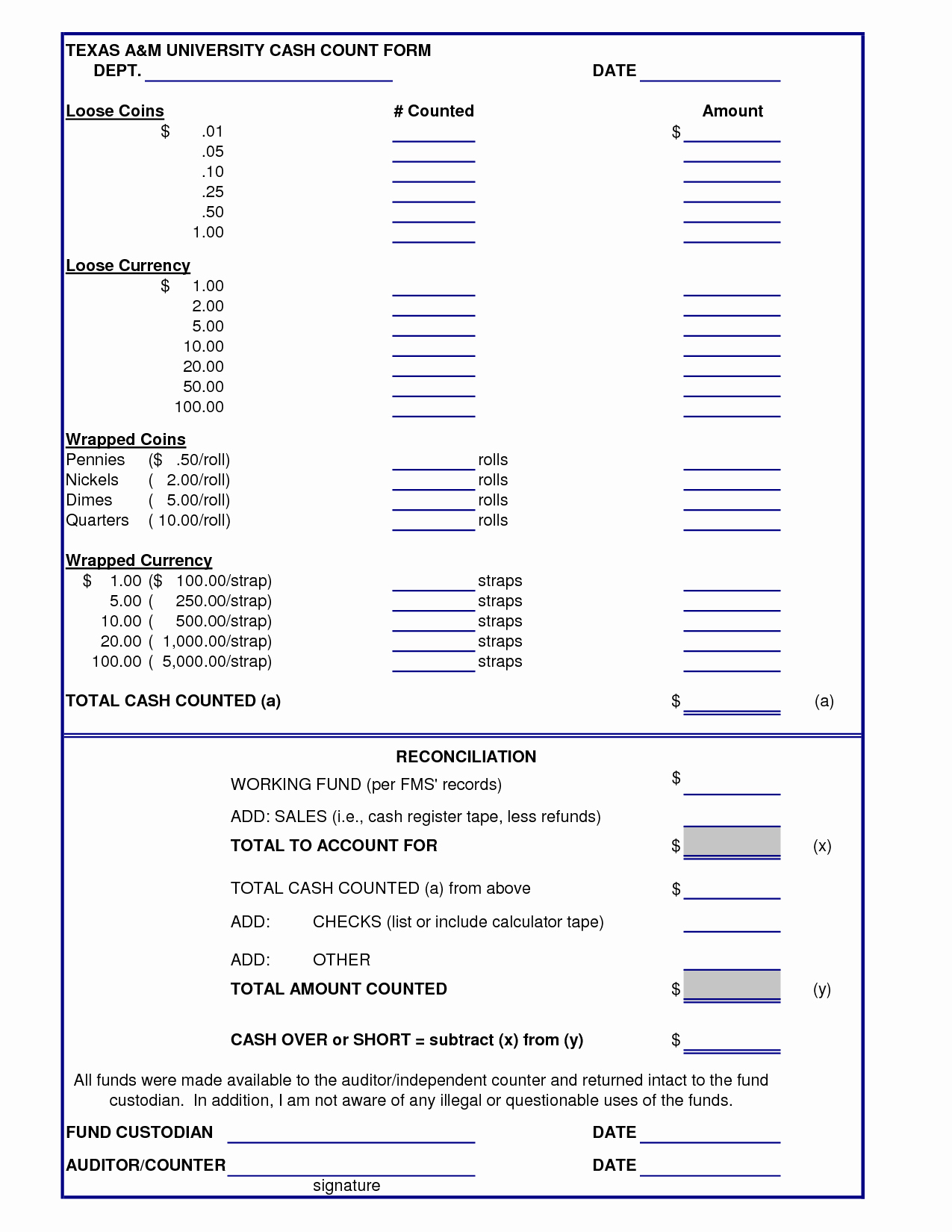 Daily Cash Sheet Template Excel Fresh Cash Drawer Count Sheet Template