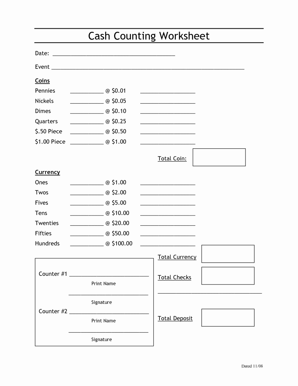 Daily Cash Sheet Template Excel Luxury Cash Drawer Tally Sheet Template
