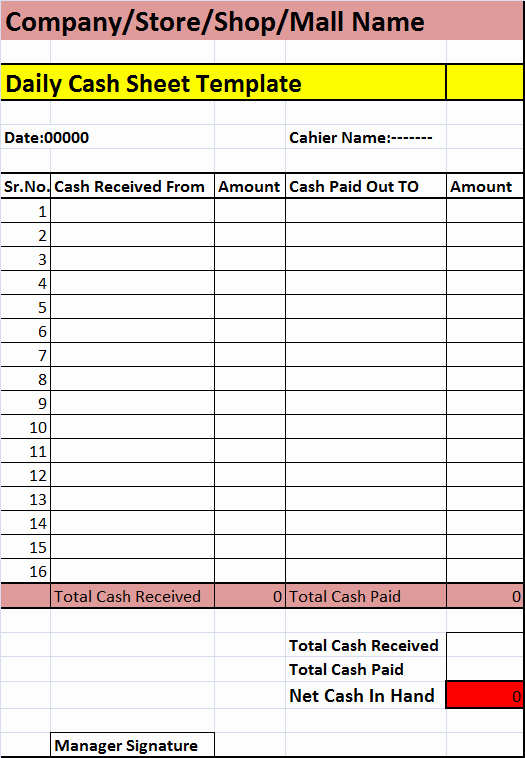 Daily Cash Sheet Template Excel New Daily Cash Sheet Template – Free Report Templates