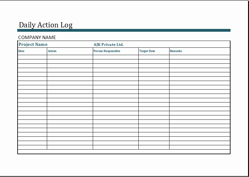 Daily Log Template Excel Lovely Ms Excel Daily Action Log Template