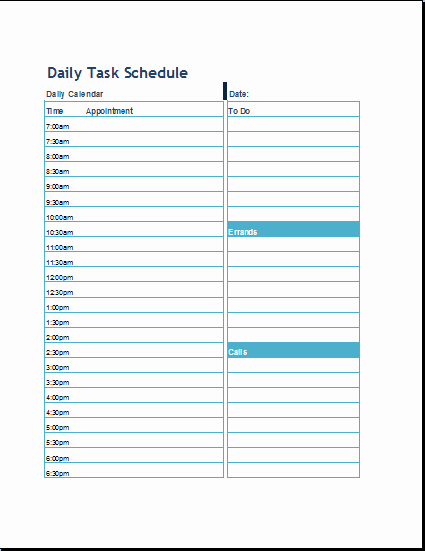 Daily Task List Template Unique Daily Task Schedule format Template