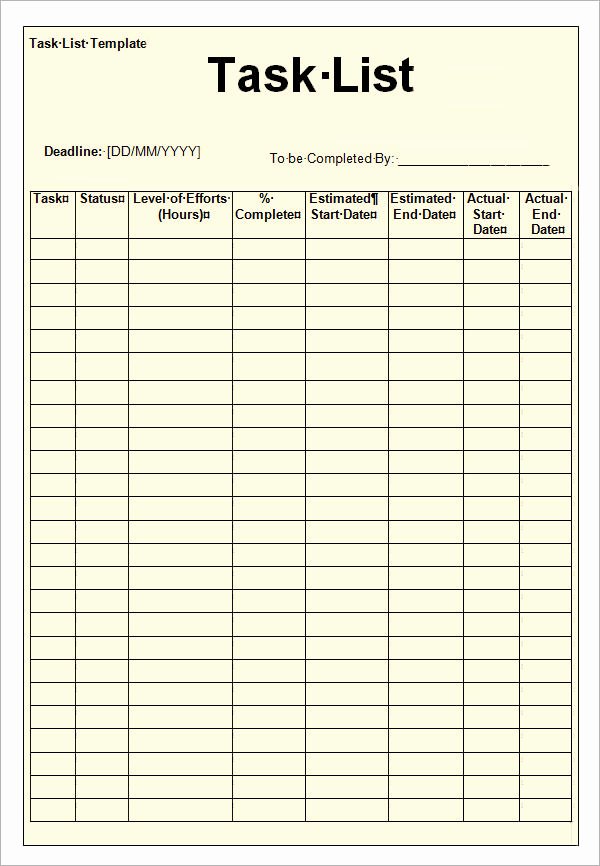 Daily Task List Template Unique Task List Templates 12 Download Documents In Pdf Word