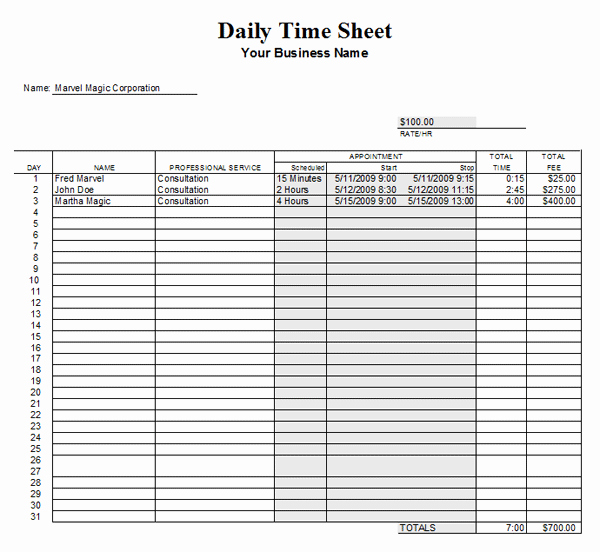 Daily Time Tracking Template Fresh Daily Timesheet Template 7