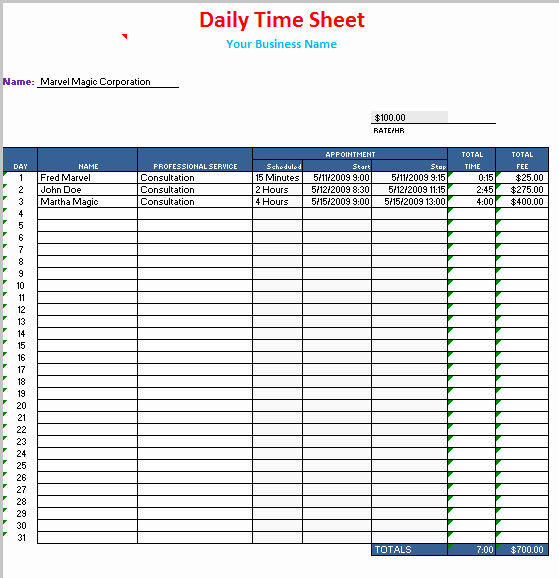 Daily Time Tracking Template Lovely Free Printable Daily Timesheet Template for Excel and Word