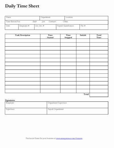 Daily Time Tracking Template New Daily Time Sheet form