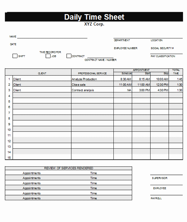 Daily Timesheet Excel Template Beautiful Daily Timesheet Template