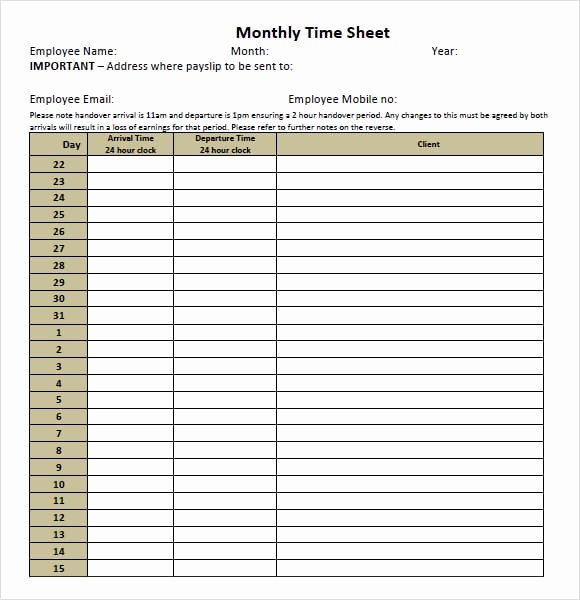 Daily Timesheet Excel Template Elegant 9 Monthly Timesheet Templates Excel Templates