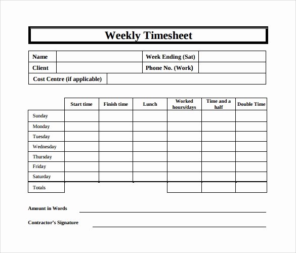 Daily Timesheet Excel Template Luxury 15 Sample Weekly Timesheet Templates for Free Download
