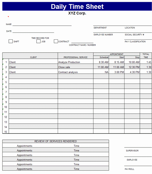 Daily Timesheet Excel Template Luxury Download Daily Time Sheet