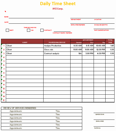 Daily Timesheet Excel Template New Free Printable Daily Timesheet Template for Excel and Word