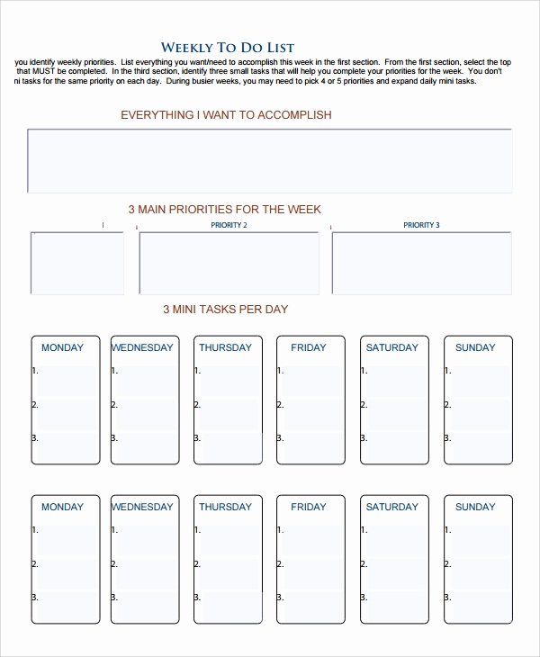 Daily to Do List Template Luxury 9 Weekly to Do List Templates