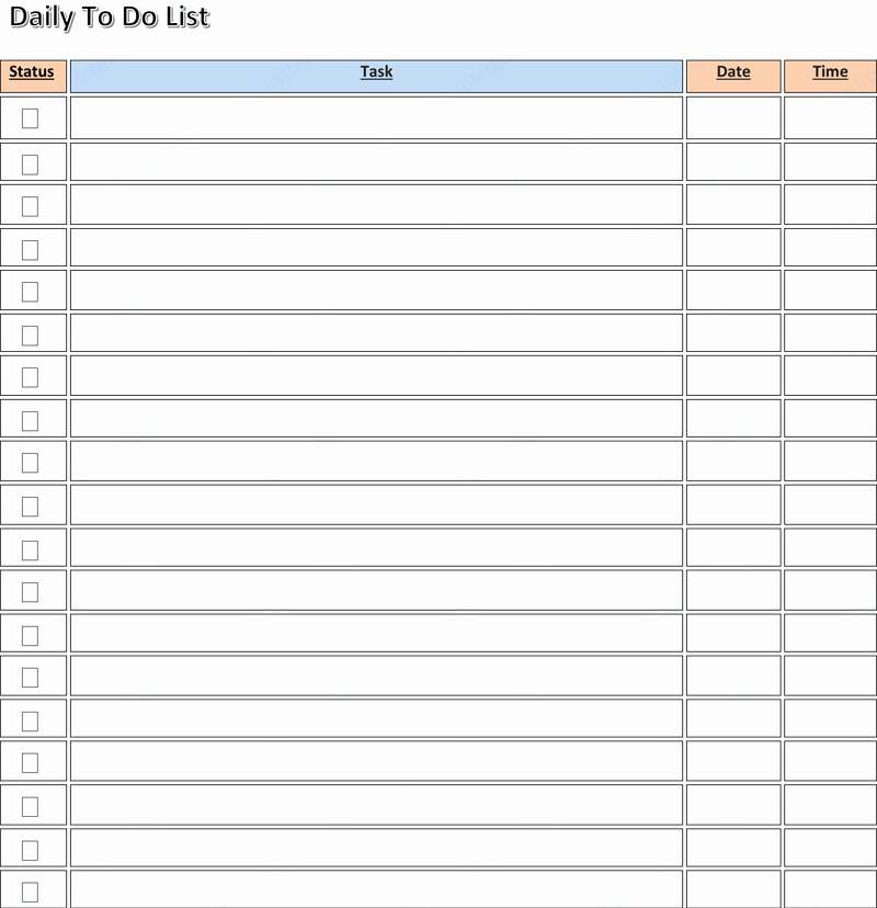 Daily to Do List Template New Daily to Do List Template List Templates
