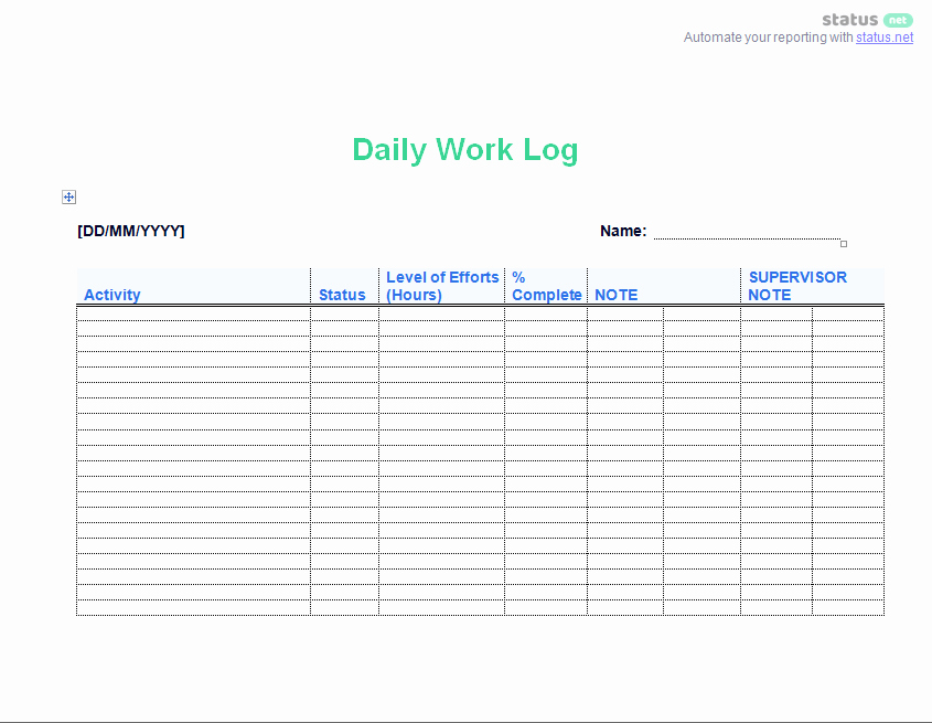 Daily Work Log Template Unique 2 Easy to Use Daily Work Log Templates